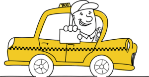Mann im gelben Taxi